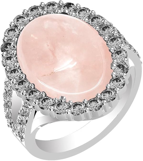 10.15ct, Genuine Rose Quartz Oval & .925 Silver Overlay Cocktail Solitaire Ring Size12 Amazon