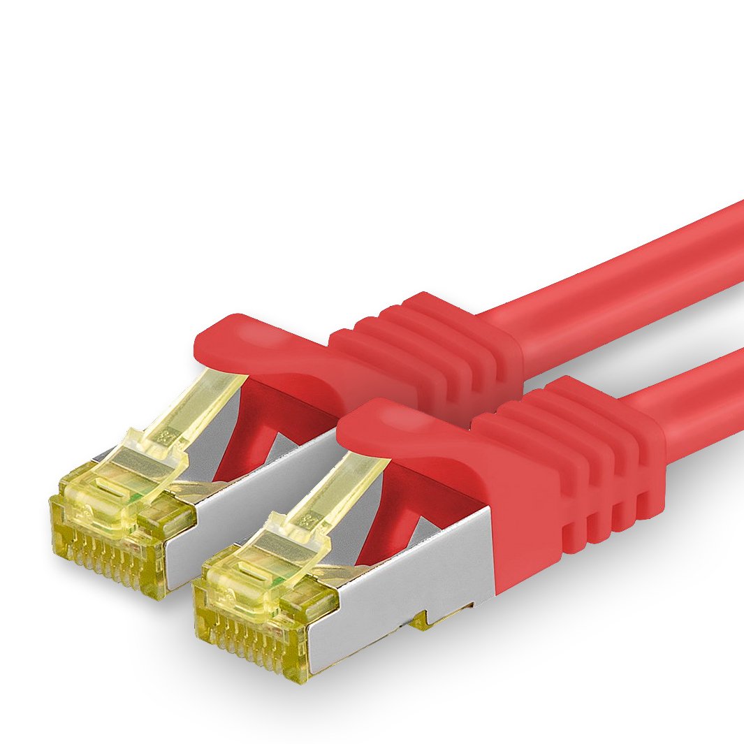 Cat.7 Patch Cable Set, S/FTP (PiMF) Ethernet LAN Network Cables, 10 Gigabits/10000 Mbps – High Speed – 600 MHz with Locking Protection, Halogen-Free (LSZH) Rouge - 1 pièce 2m