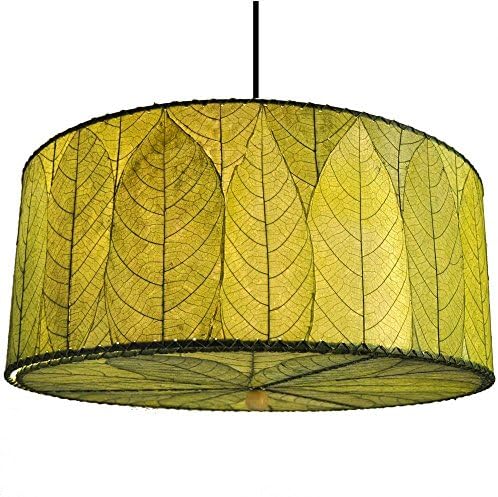 Eangee Home Design Drum Hanging Large Green Shade made of Real Cocoa Leaves 24 Inches Length x 24 Inches Width x 10 Inches Height (497 ag)