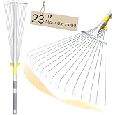 JARDINEER Adjustable Rakes for Leaves, Large Garden Leaf Rake for Lawns Grass with 7-23" Expandable Head, Yard Collapsible Ra