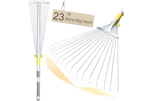 JARDINEER Adjustable Rakes for Leaves, Larger Garden Leaf Rake for Lawns Grass with 7-23" Expandable Head, Yard Collapsible R
