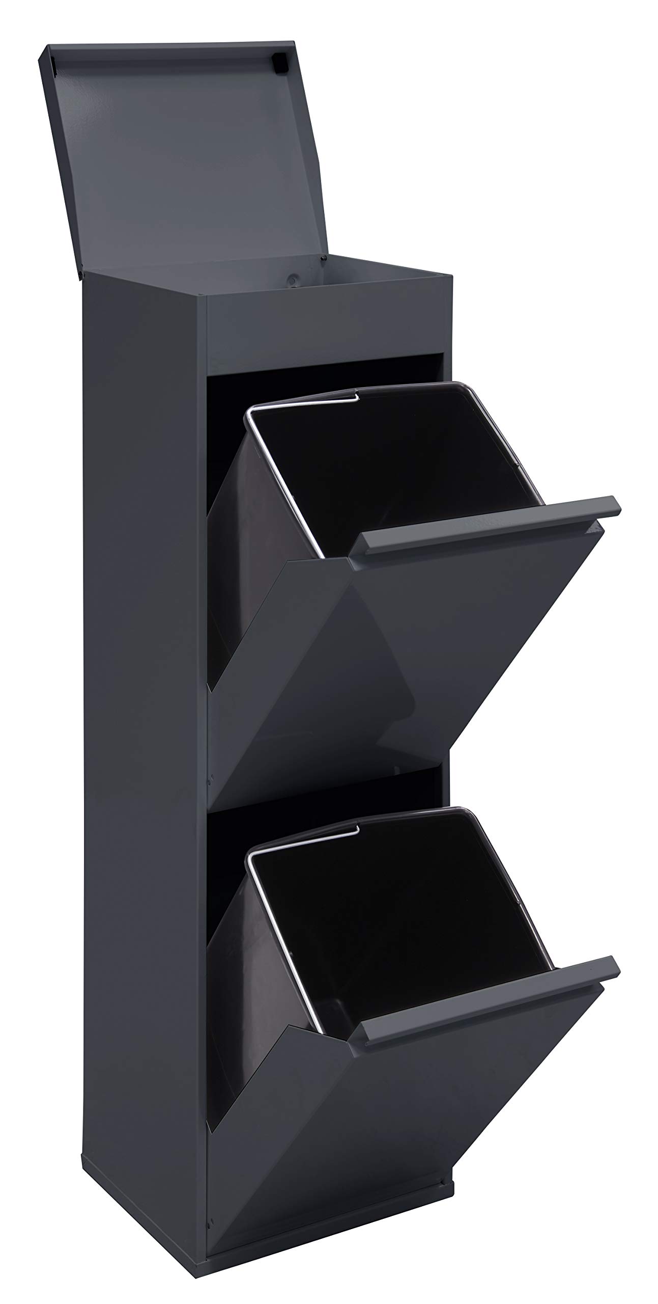 Arregui Top CR224-B Waste Bin with Multipurpose Top Storage, 2 Buckets, Stainless Steel Cabinet for Differentiated Waste, 2 x 17 l (34 l), Dark Charcoal Grey, 97.5 x 30.6 x 24.5 cm