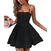 SEMATOMALA Women's Tie Back Spaghetti Strap Skater Mini Dress Tiered Ruffle Fit and Flared A Line Sexy Cute Short Party Dress