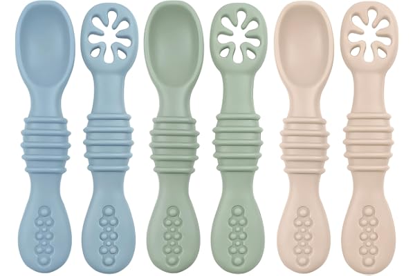Baby Bliss 6 Pack Baby Spoons Self Feeding 6 Months +, Canadian Mom Owned Brand, Silicone Baby Feeding Spoons, Toddler Infant