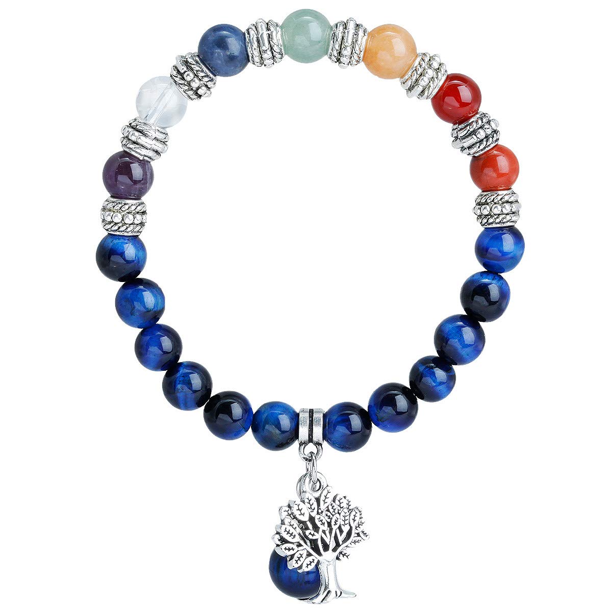 KYEYGWO 8mm Tree of Life Chakra Bracelet, Reiki Healing Balancing Lucky Charm Stretch Stone Beads Bracelet for Unisex