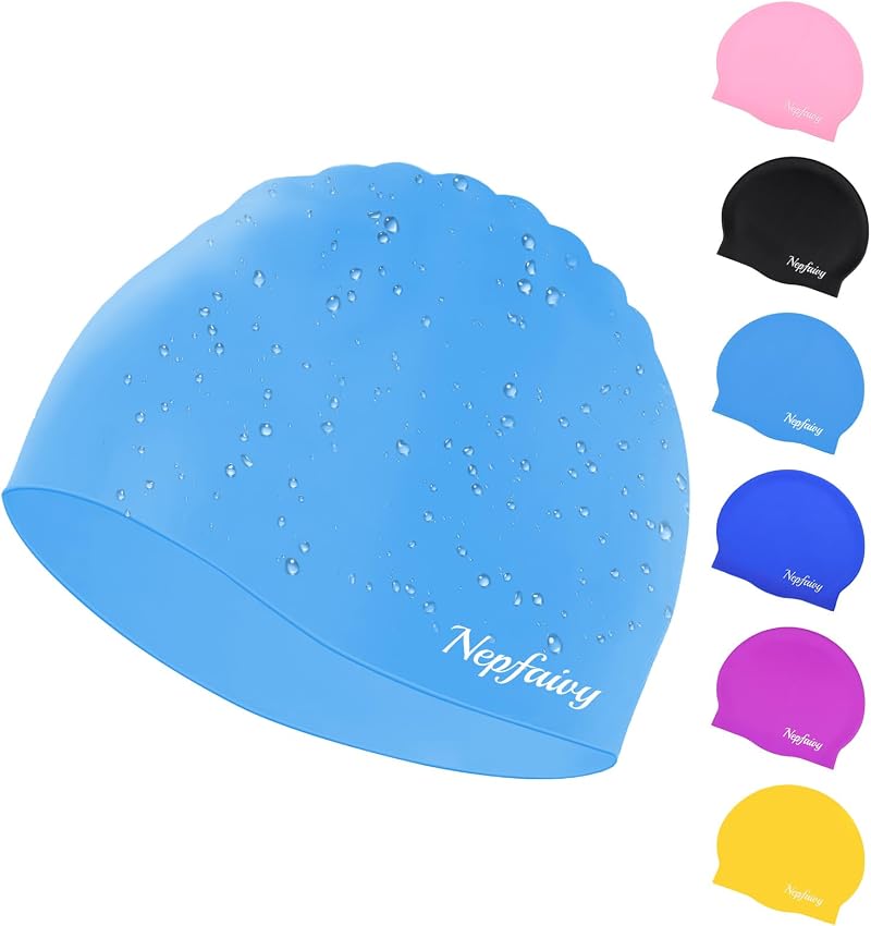 Nepfaivy Kids Swimming Cap 100% Silicone Sky Blue 6-14 Years