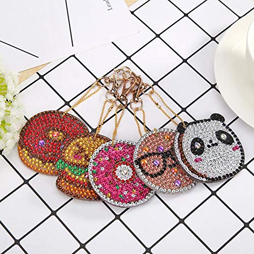 5D Diamond Painting Keychain Donuts Tree Elk Key Ring Full Drill Mosaic Making Diamond Painting Pendant for Art Craft Key Ring Phone Charm Bag Decor(5 Pack) - Thumbnail 4