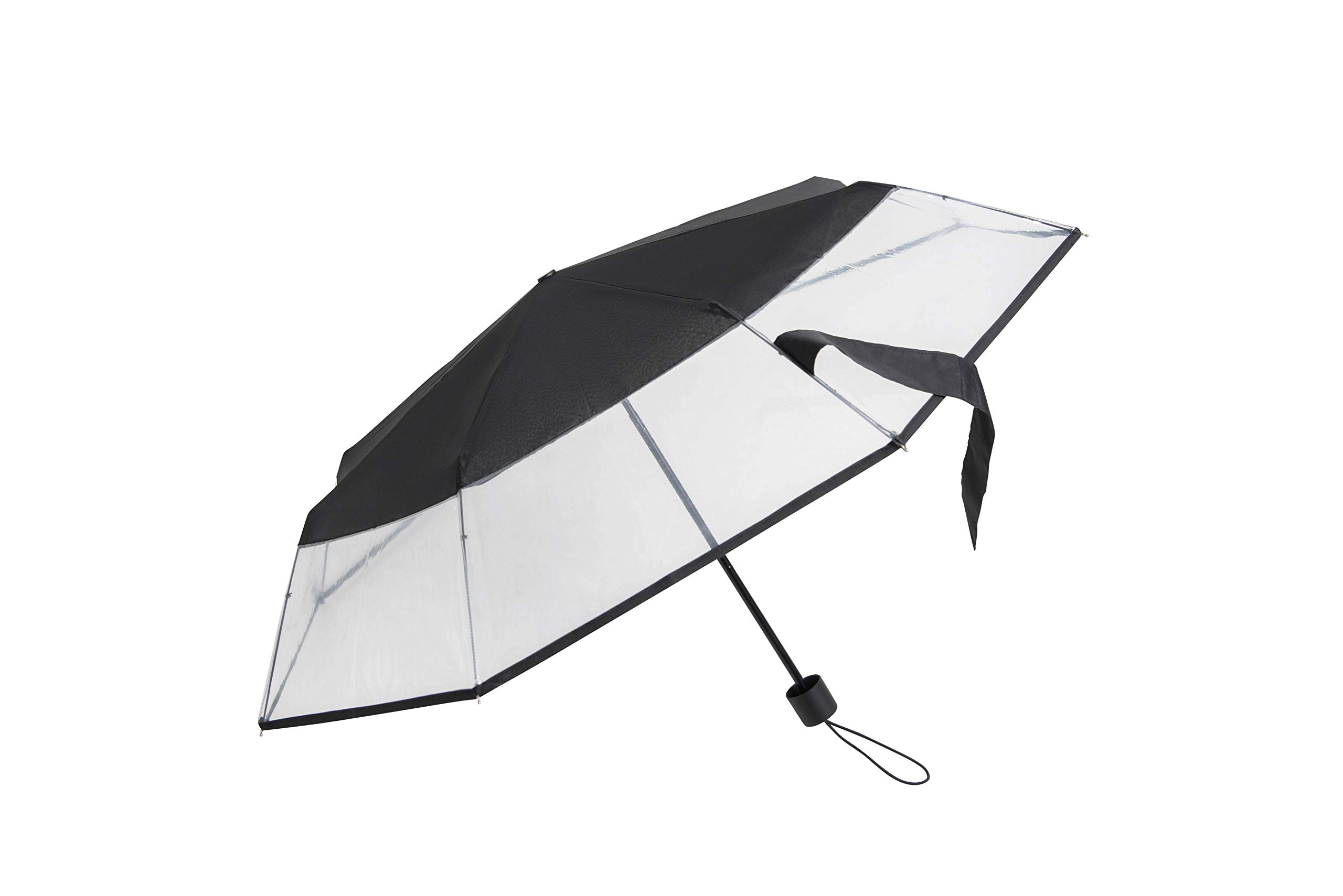 Falconetti Women's Transparent Folding Umbrella, Small Compact & Lightweight Umbrella, Transparent and Black, Small Transparent Umbrella