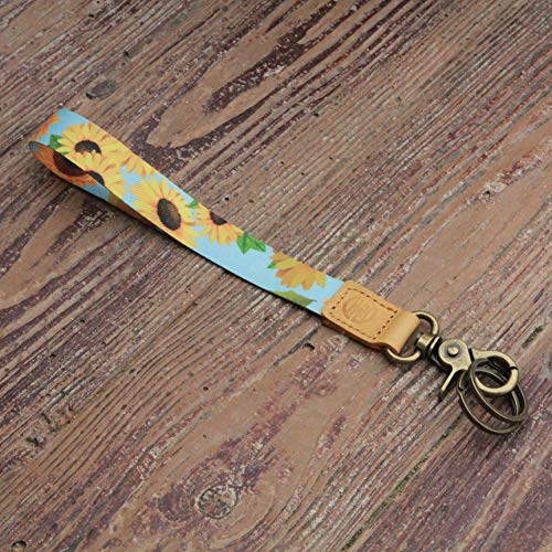 Wristlet Lanyard Keychain Holder with 2 Free Keyring (Sunflower)
