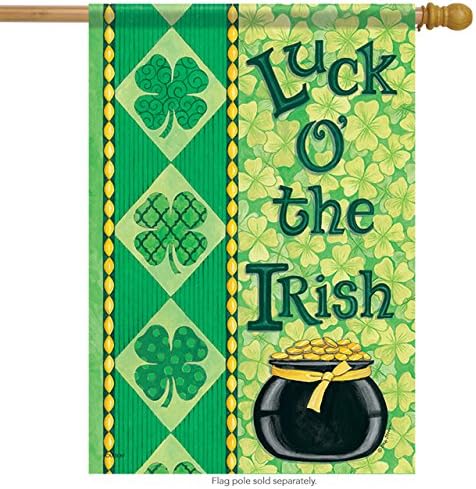 Irish Luck St. Patrick's Day House Flag Clover Pot of Gold Shamrock 28" x 40"