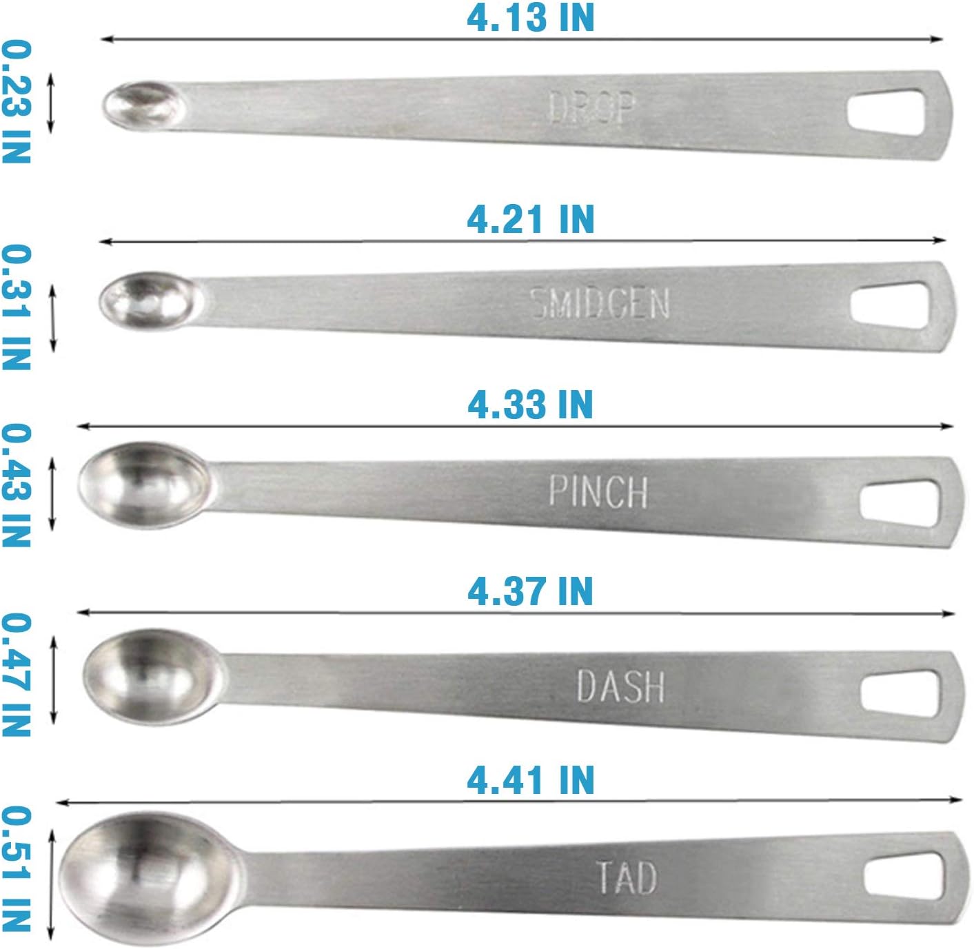 Measuring Spoons Set - 5 Mini Stainless Steel Measuring Spoons for for Dry or Liquid Ingredients - Perfect Fits in Spice Jar - Kitchen Baking & Coocking Tools Set With Hold Ring: Kitchen & Dining