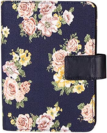 GonLee A6 Floral Refilled Traveller Journals Canvas Cover Blank Daily Planners Flower Notebook 128 Sheets Reusable Notepad Travel Diary Memo Book with Card & Pen Holder