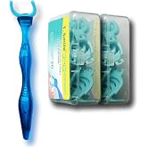 T.Smile NoFuss Dental Flosser Kit, 5-inch Long Handle &amp; Refill Heads, Extra-Strength Floss for Comfortable Clean, Fluoride Free, (1 Blue Handle + 100 Extra-Strength Floss Refills)