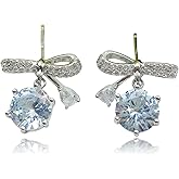 YEATMUE Gold Dainty Bow Earrings for Women, 14K Gold Plated Dangling CZ Drop Earrings with Hypoallergenic 925 Sterling Silver Earrings Studs, Lightweight Sparkly Elegant Bowknot Jewelry Gifts