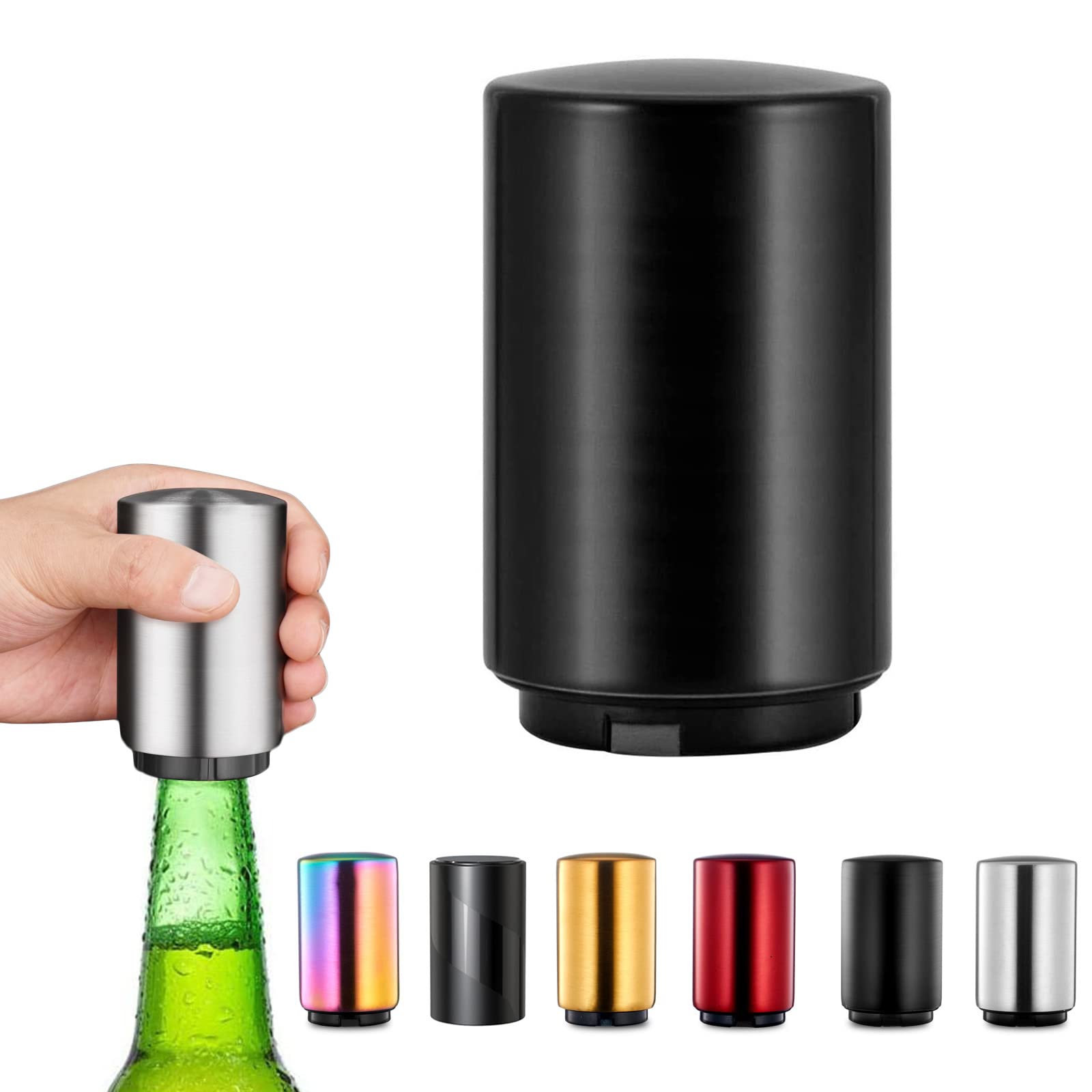 Magnetic Beer Bottle Opener,Stainless Steel Push Down Beer Bottle Opener, Beer Bottle Cap Opener with Magnet,Kitchen Gadgets for Men,Beer Gifts for Men Christmas Father's Day