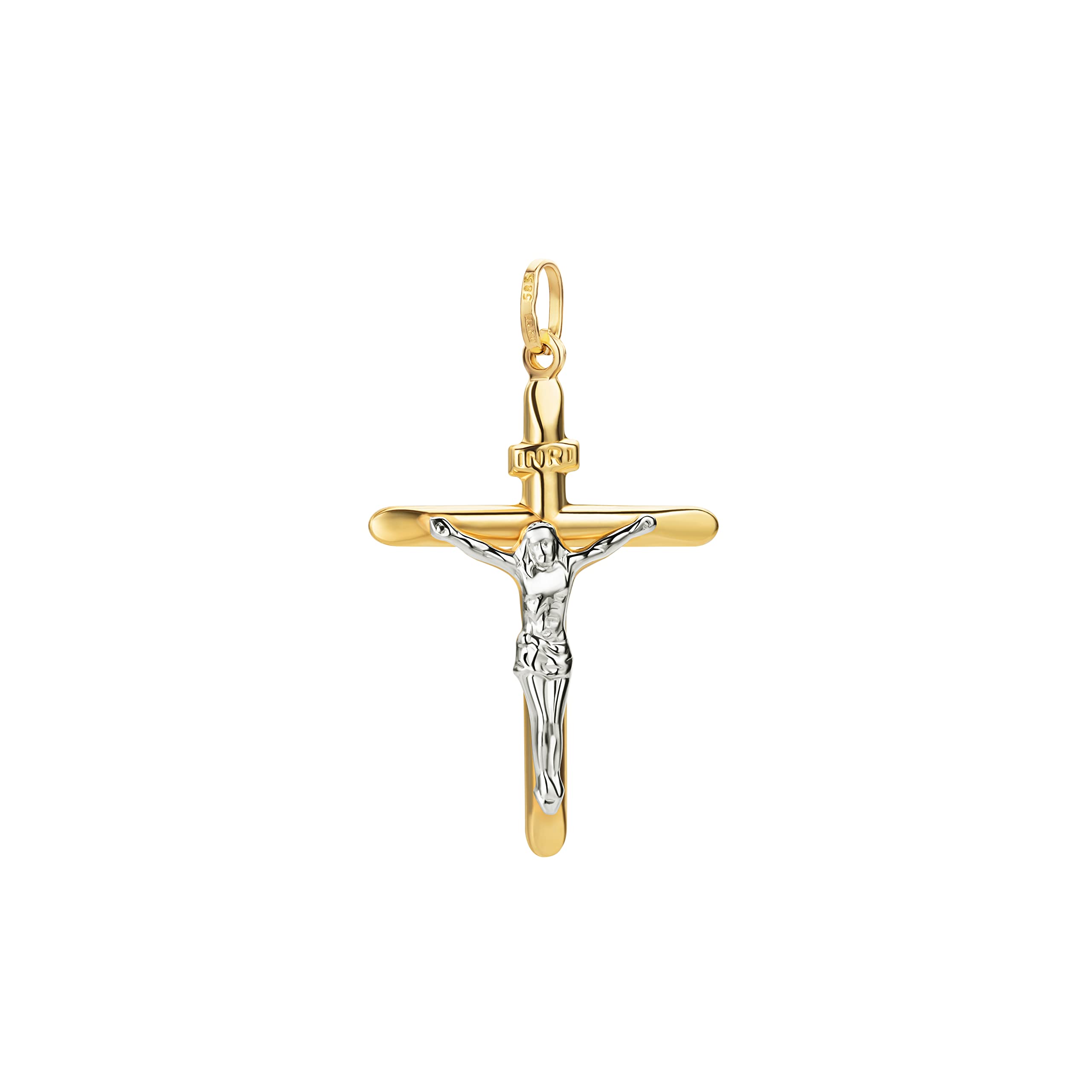 PRINS JEWELS Unisex Two-Tone Cross Pendant With 14 Carat 585 Yellow and White Gold (24)