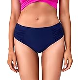 COCOPEAR Full Coverage Bikini Bottoms for Women Mid Rise Bathing Suit Bottoms for Women Ruched Tummy Control Swim Bottoms