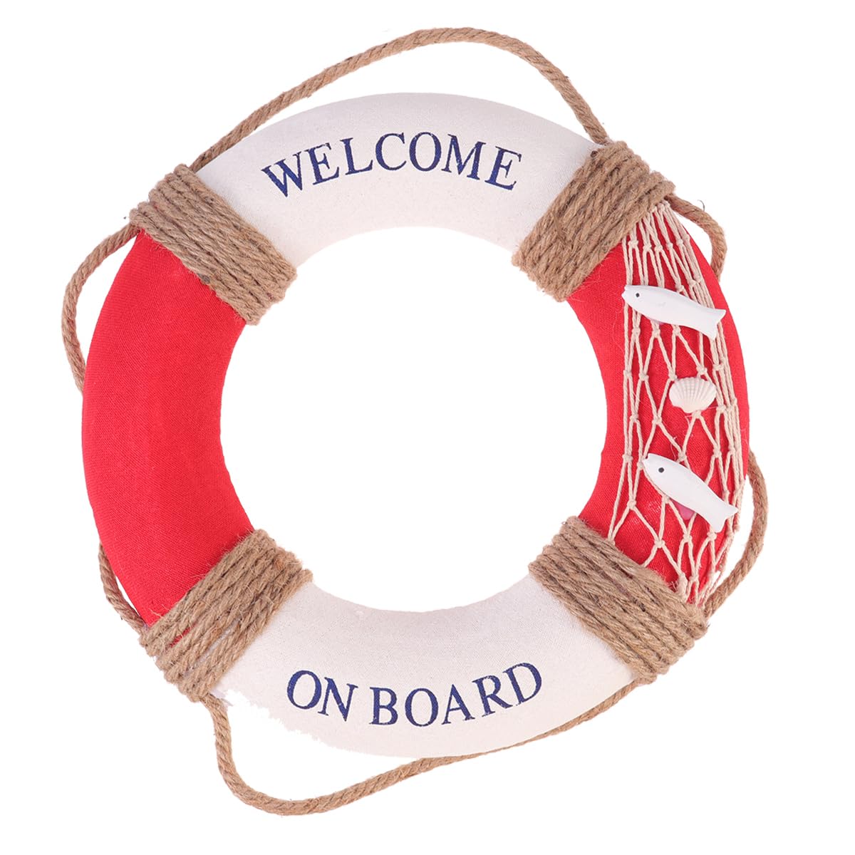 Happyyami 12 Inch Hanging Lifebuoy Decoration Nautical Wall Sign for Home Decor Cafe Bar Restaurant with Red Fish Ornament