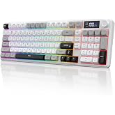Wireless Gaming Keyboard with Smart Display &amp; Knob Control, Tri-Mode BT5.0/2.4GHz/Wired RGB Backlit Computer Keyboards with Number Pad, 26-Key Rollover, Compatible for Windows, Mac