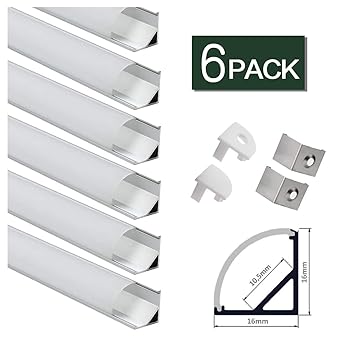 HPXLED 6x100cm LED Aluminium Profil 45° V-Form mit Weiß Milchige Abdeckung,Endkappen,und Montageklammer für LED-Streifen/Leis