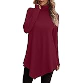 JUSTFASHIONNOW Turtle Neck Shirts for Women Long Sleeve Tunic Tops to Wear with Leggings Dressy Casual Fall Clothes 2025