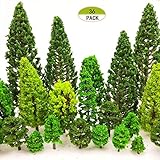 MOMOONNON 36 Pieces Mixed Model Trees 1.36-6 Inch - Train Scenery Architecture Fake Trees for DIY Crafts, Building Models, Landscape - Natural Green
