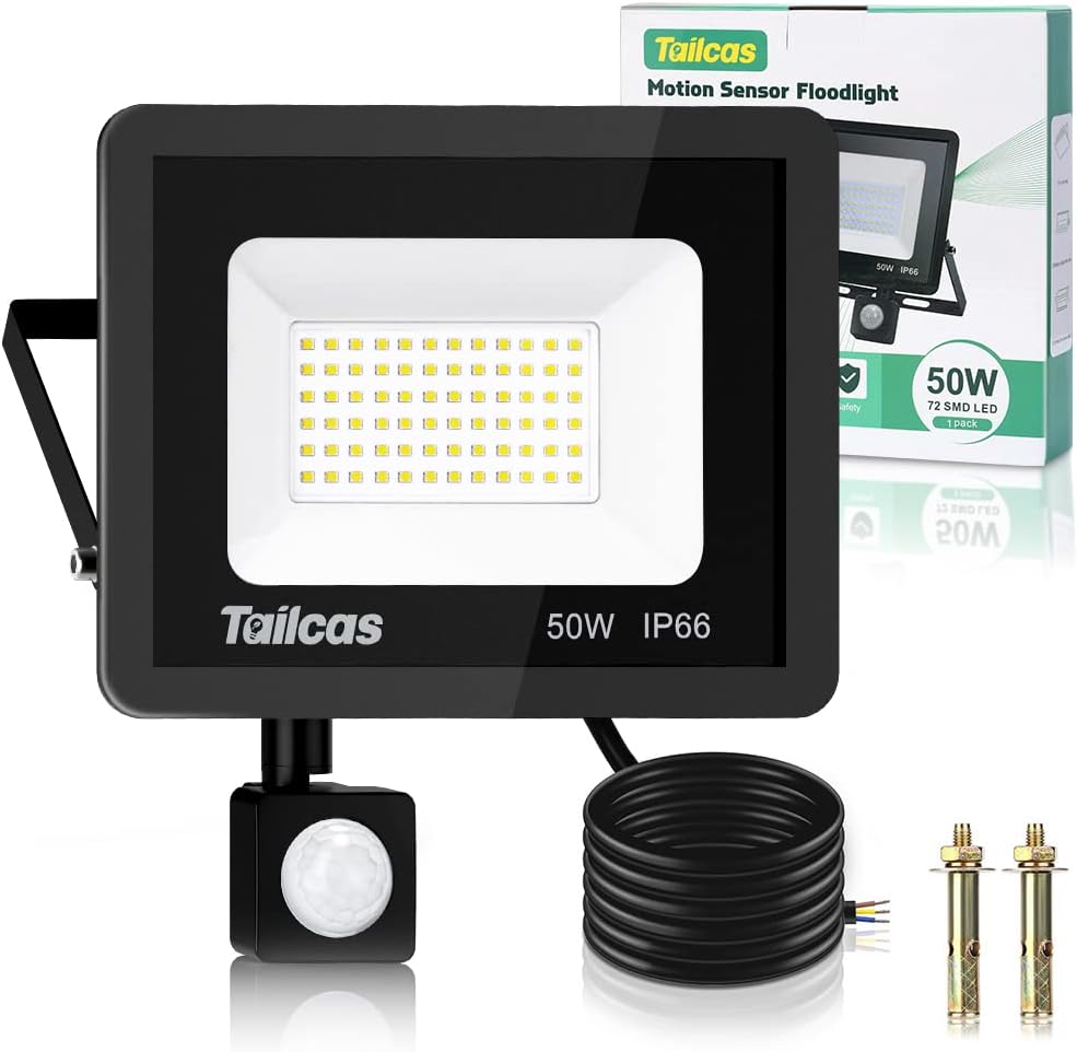 Tailcas Security Lights Outdoor Motion Sensor 50W 4500LM IP66 Flood