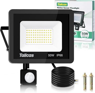 Tailcas Security Lights Outdoor Motion Sensor 50W 4500LM IP66 Flood