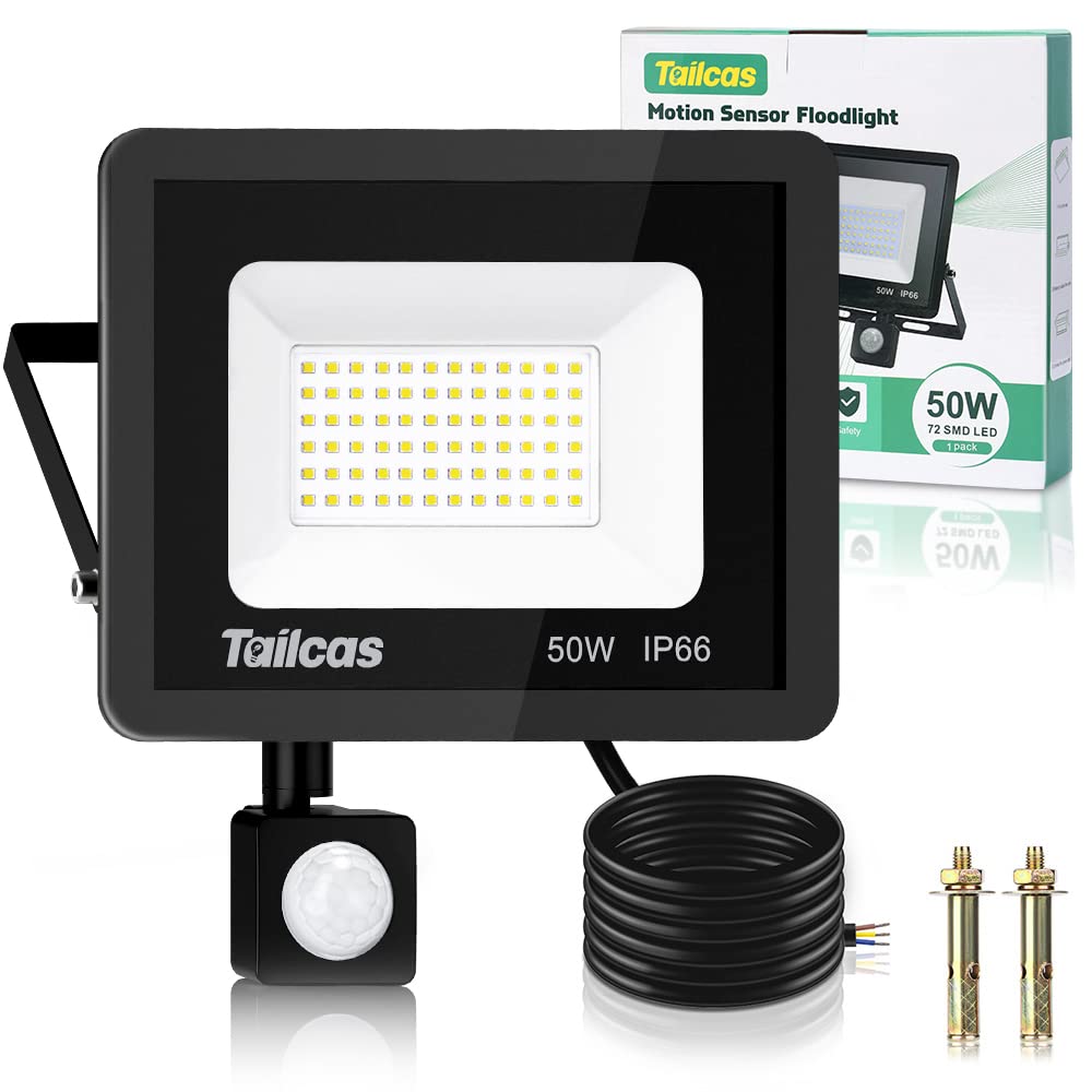 Security Lights Outdoor Motion Sensor, 50W 4500LM Outside Security Light with PIR Sensor, IP66 Waterproof Flood Lights Outdoor Mains Powered, Ultra Thin Wall Lights for Garden,Yard,Doorways, Garage