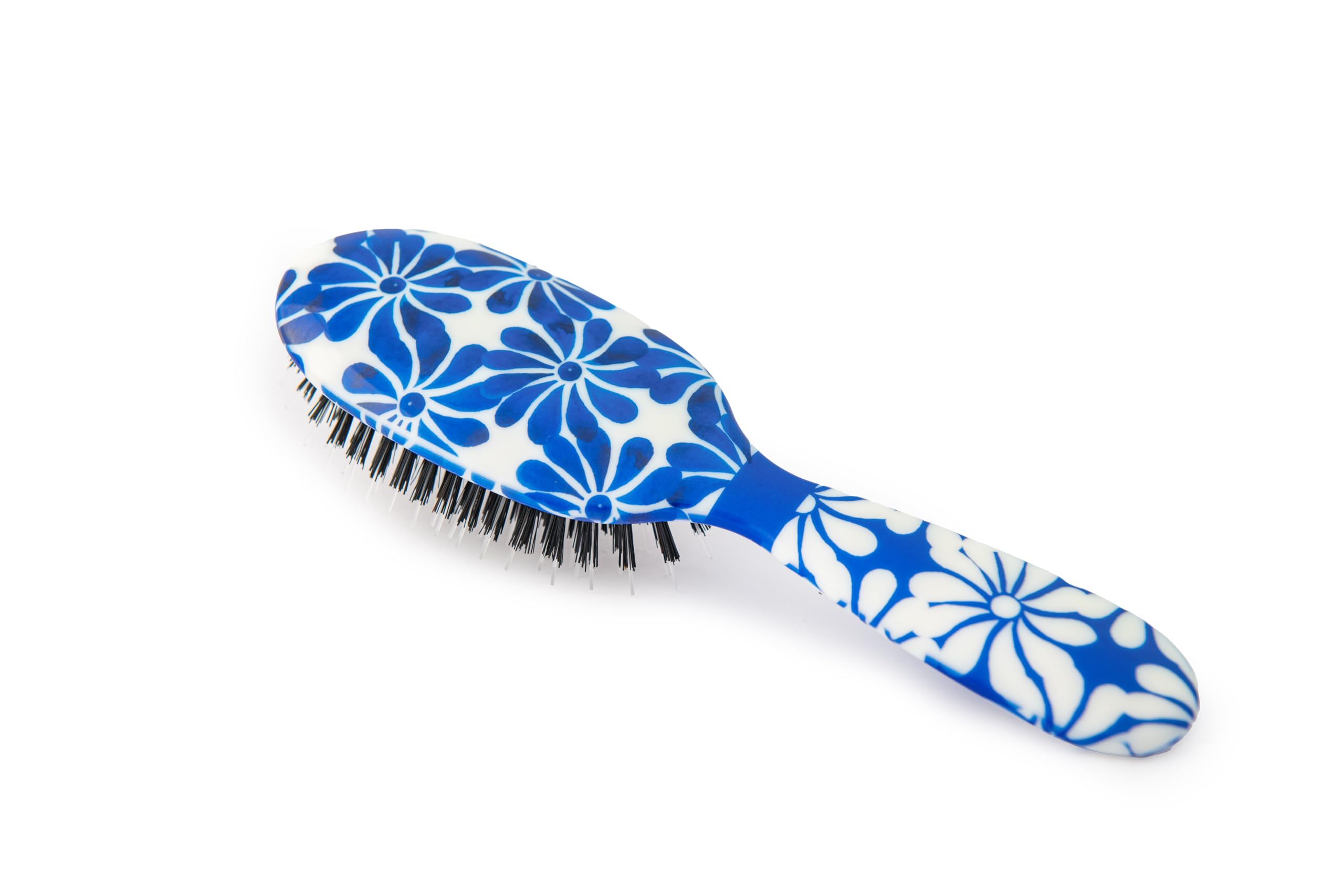 Rock & Ruddle Natural Pure Boar Bristle Hair Brush for Women & Kids (Small/Travel Size, 17.5cm) - Great for Wet & Dry Hair, Detangling Smoothing Blowdrying - Designed & Made in UK - Blue Ribbon