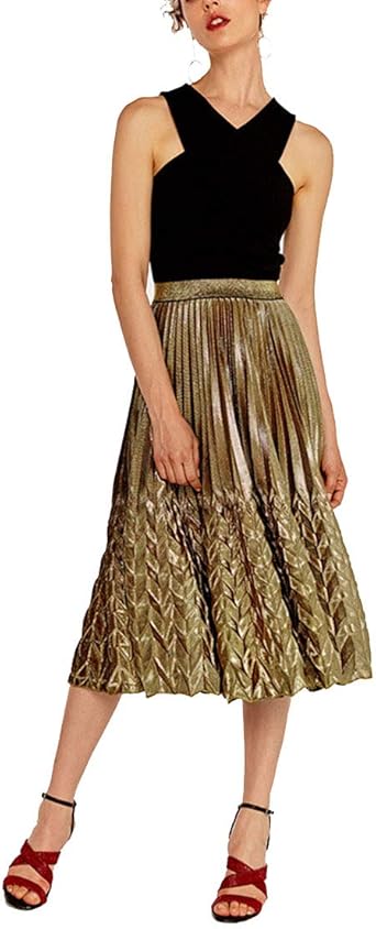 gold pleated long skirt