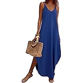 Zeagoo Women's Casual Sundress Summer Maxi Sleeveless V Neck Split Boho Beach Dress Travel Vacation Dress with Pockets