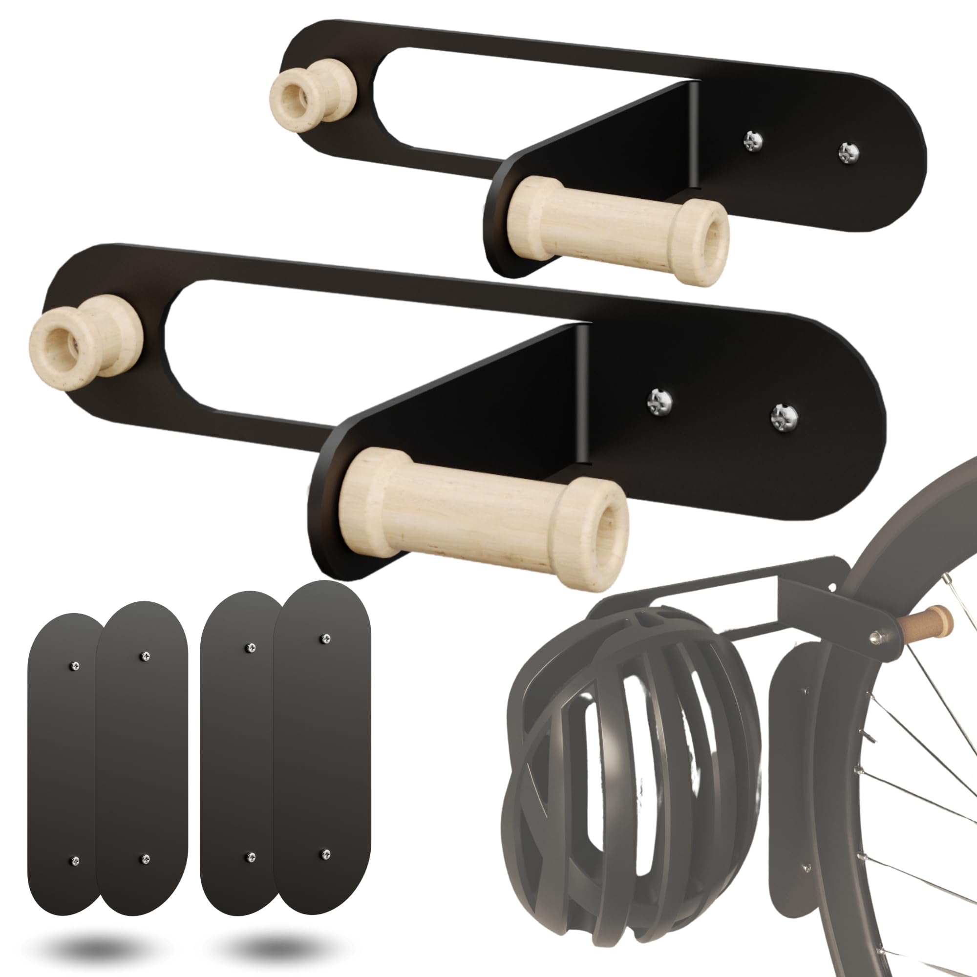 ZAMURANO. Bicycle wall mount, vertical bike stand, bicycle hanger and helmet black for road, mtb, electric bikes (2)