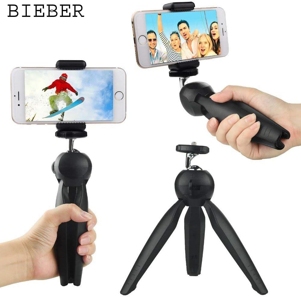 BIEBER Tripod YT-228 Mini Flexible Tripod Stand Phone Holder Clip & Ball Head with 360 Rotation Compatible with All Phones and Digital DSLR Camera Smartphone Color (Black)