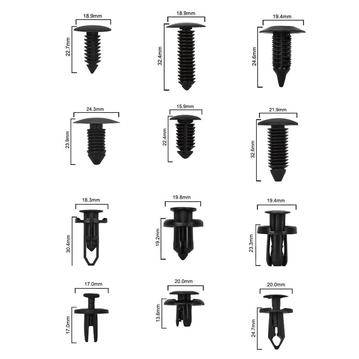 Naisidier 240Pcs Bumper Fastener Rivet Clips Automotive Push Retainer Kit Car Assembly Expansion Screws Set For Toyota Honda GM Ford, Auto Body Clips from 6.4mm-10mm in Black