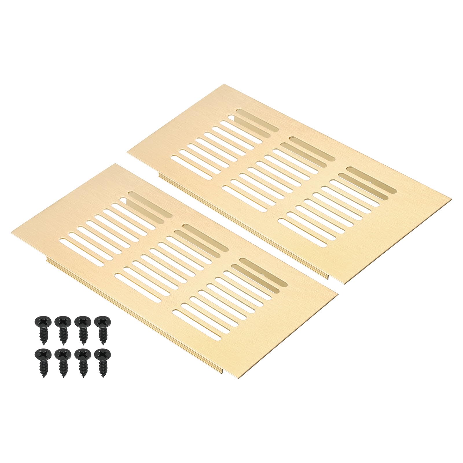 PATIKIL 6 x 3 Inch Door Air Vent Cover, 2pcs Aluminum Grille Ventilation Cover Louvered with Mounting Screws for Cabinet Wardrobe Door, Gold Tone