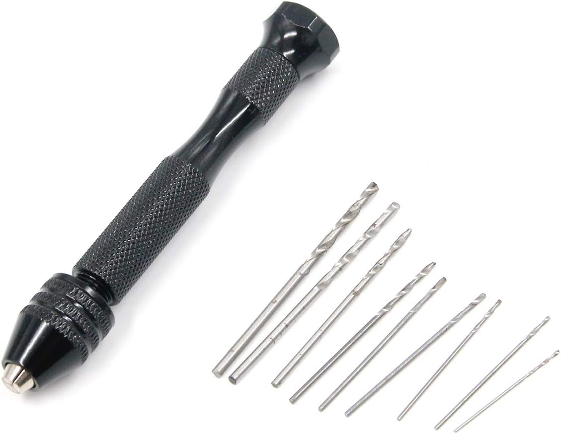 Geesatis 10 Pcs Pin Vise Model Hand Drill Manual Micro Hand Twist Drill with 1 Pcs Bits Hand Pin Vise Rotary Tools for DIY Model Craft Jewelry
