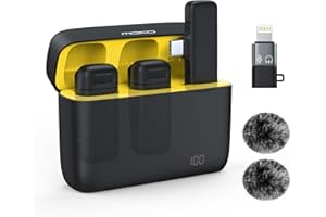 MoKo Wireless Lavalier Microphone for iPhone iPad Android with Charging Case, Dual Wireless Lapel Microphone with Noise Cance