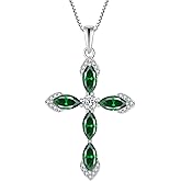 Inpasne Women Cross Necklace 925 Sterling Silver Halo Gemstone Necklace Crucifix Religious Pendant Birthstone Jewelry Gifts for Her