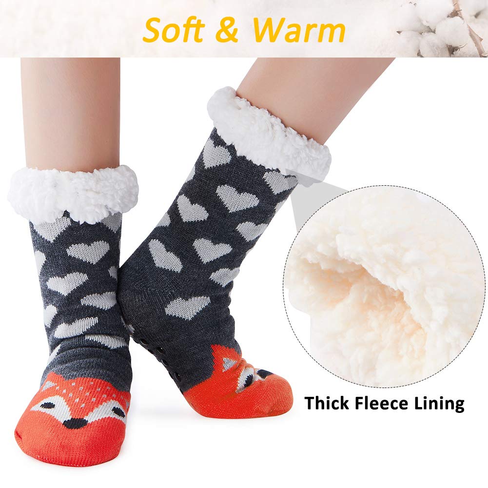 RAISEVERN filles 3d animal chaussettes moelleuses imprimées animal mignonne anti-slip salon lounge chaussettes renard garçons noël vacances festive folle chaleureuse douillette kniting bonneterie