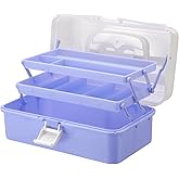 Hipiwe 3-Layer Plastic Storage Box 12.8" Multipurpose Craft Organizers with Dividers & Handle, Hair Accessories Organizer Folding Craft Tool Case Portable Tackle Box for Sewing Art Cosmetic, Purple