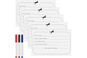 Fulmoon 5 Pcs Horse Stall Name Plate Dry Erase Sign Info Stall Plaque with 3 Pcs Dry Erase Pen for Horse Barn Door Accessories Decoration Supplies, 12 x 8 Inch