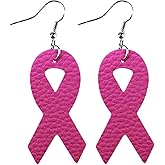 Pink Ribbon Breast Cancer Awareness Leather Dangle Earrings for Women Jewelry
