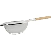 Winco 12" Tan Double Mesh Tin-Plated Steel Strainer, Nickel Plated | Double mesh, Wire handle, Hanging loop, Great for Draining Pasta, Rinsing Produce, Straining and Kitchen Prep