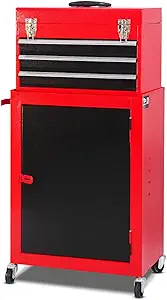 tool storage cabinets Giantex Mini 3 Drawer Rolling Tool Box, 2Pc Metal Tool Storage Cabinet Organizer with Wheels and Locking System, Removable Small Combo Tool Chest Workbench for Garage