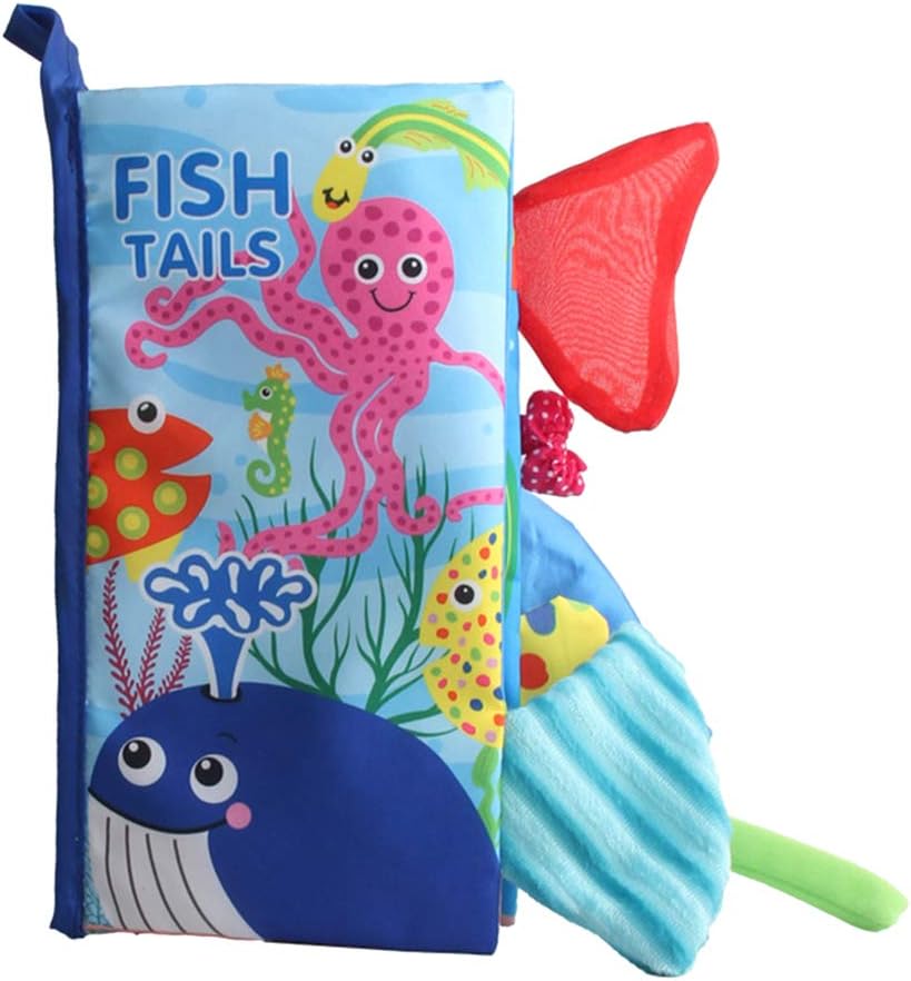 FRIDG Baby Soft Book, Soft Activity Book, Unfolding Infant Baby Kids Early Education Toy Cloth Book with Animal Fish Tails Ocean#