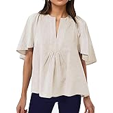 Kedera Womens White Blouse V Neck Flutter Sleeve Linen Shirts Casual Cute Summer Tops