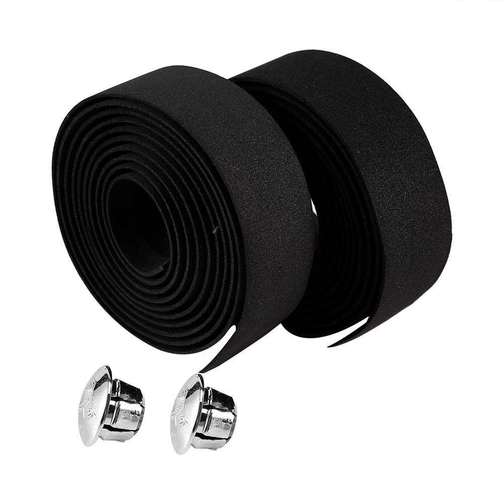 Bicycle Handlebar Tape, 2Pcs Reflective Grip Wrap with Fade Resistant Anti-Slip Sweat Wicking & Bar Plugs for Cycling (Black)