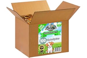 EXQUISITE PETS, LTD. Exquisite Pets 100-Pack of Roasted Pig Ears for Dogs-Bulk All Natural, Brazilian Single-Ingredient Chews! Safe & Digestible-Full-Size Ears! Cleans Teeth & Gums. Aggressive Chewers. Treats for Dogs