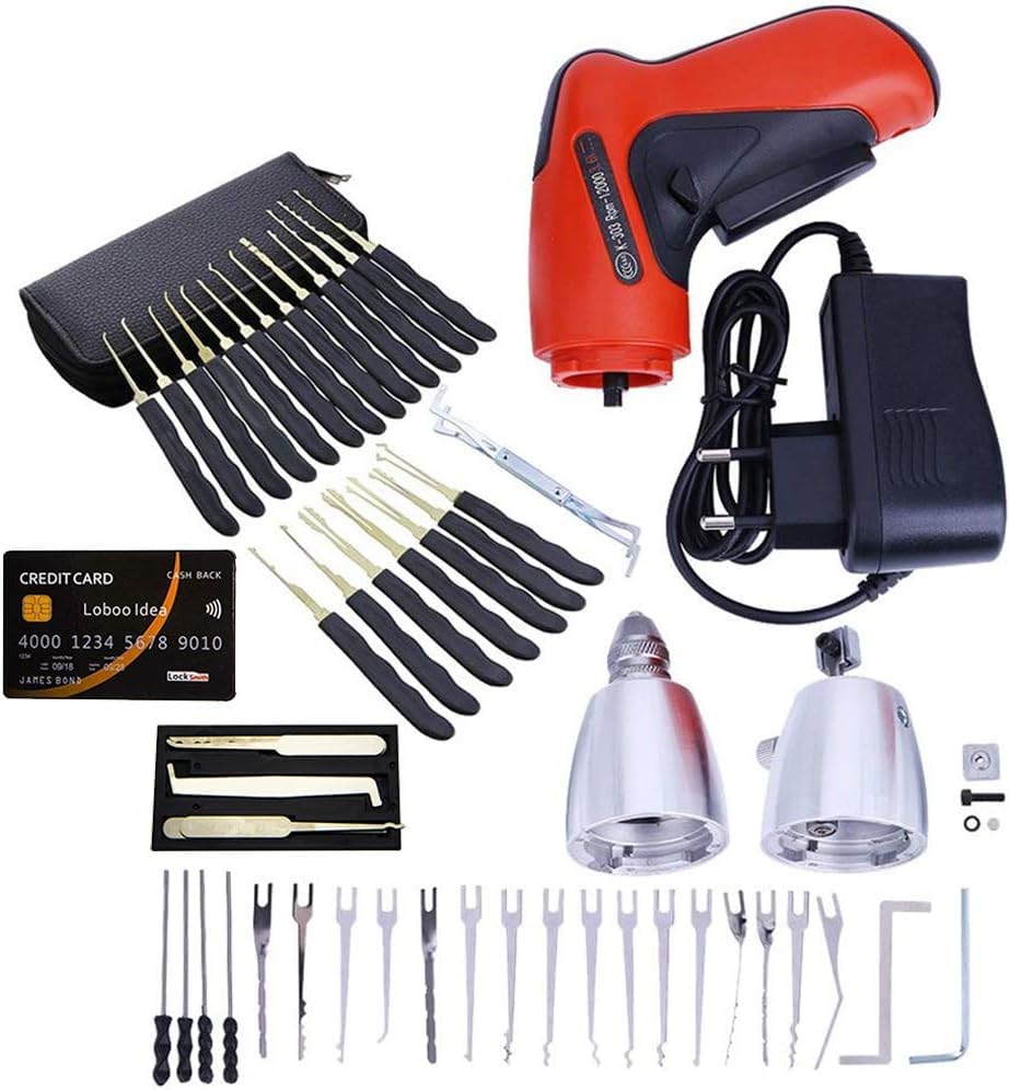 Loboo Idea Automatic Electric Lock Pick Gun & Locksmith 28pcs and 5pcs Credit Card Lock Pick Picker Maintenance Tools for Locksmith